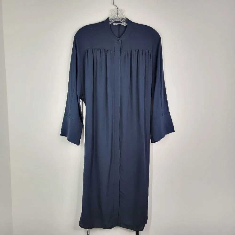 VINCE Silk Shirred Belted Shirtdress Coastal Blue Size Small - Picture 2 of 13